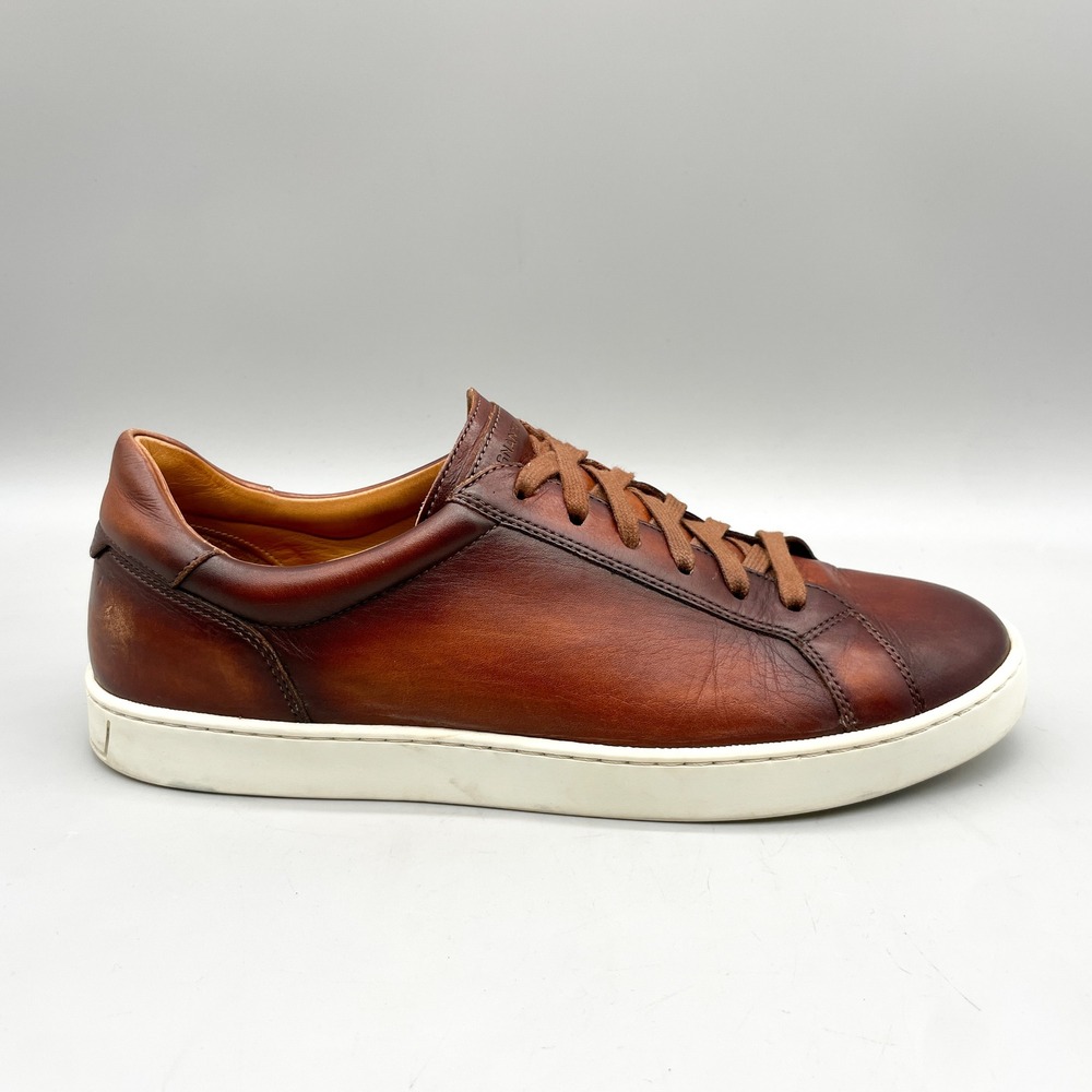 Magnanni Mens 10 Costa Sneakers Cognac Patina Brown Burnished Leather Casual